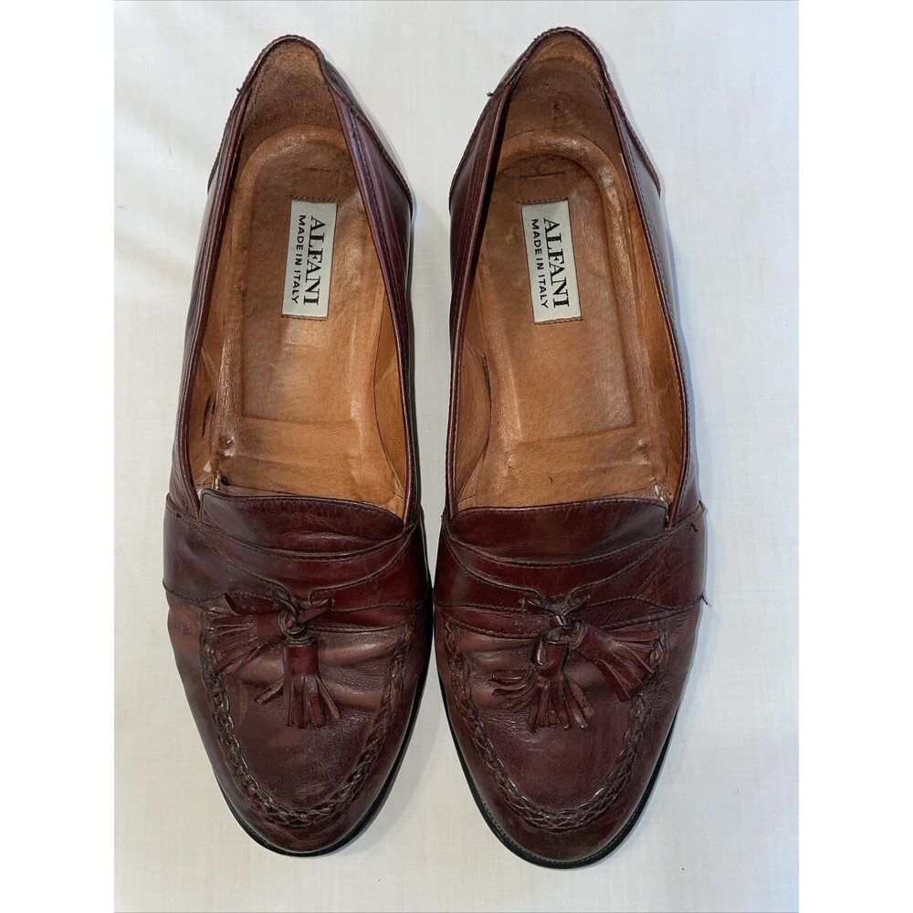 Alfani Italy Dress Loafers Men’s Size 11 W Brown Leather Tassels Block Heels - Picture 4 of 13